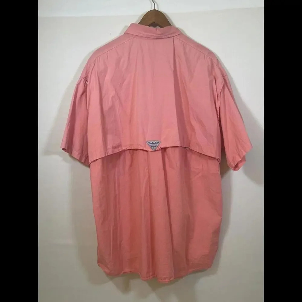 Men’s Columbia PFG Short Sleeve Fishing Shirt Mesh Lined Vented Pink XL - Picture 2 of 4